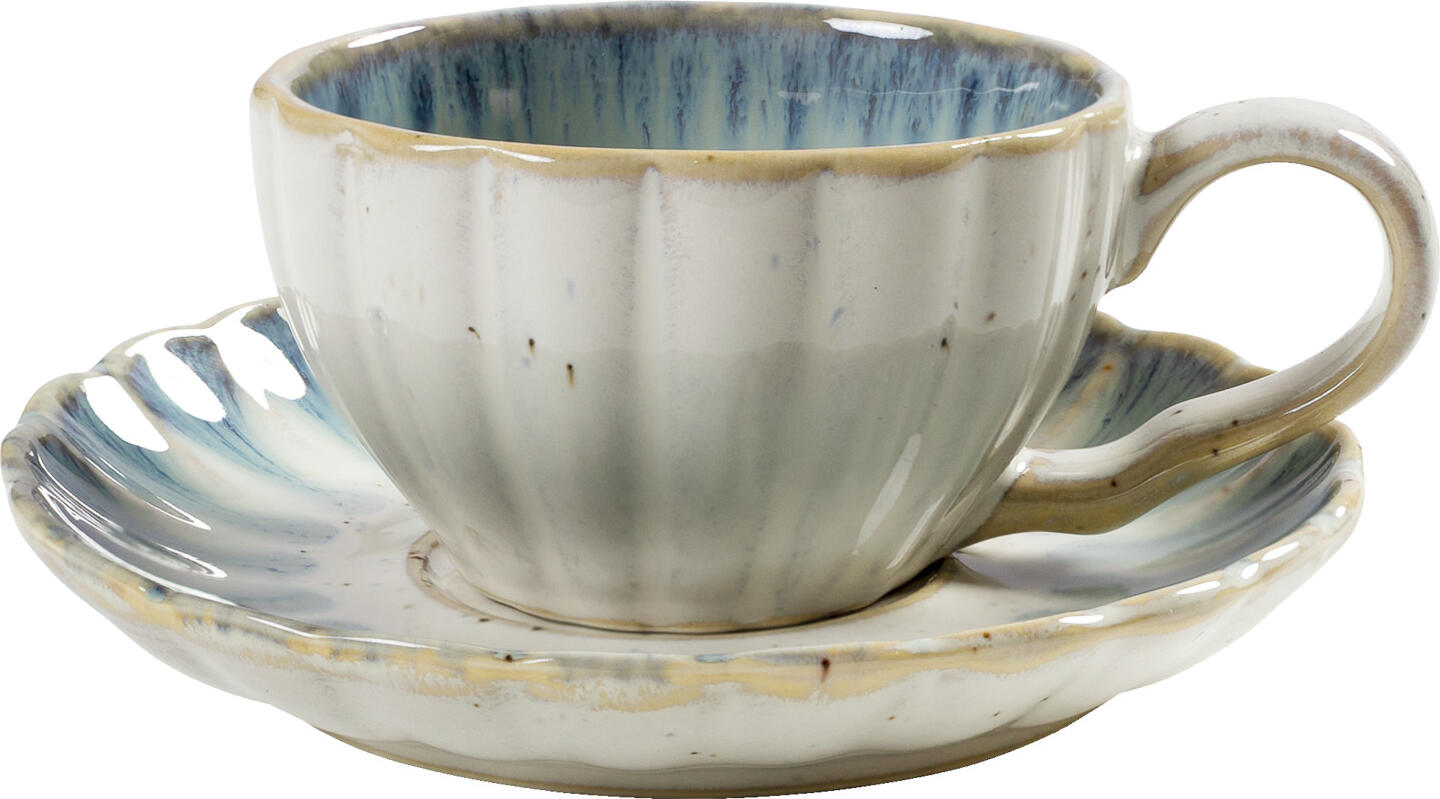 Vega Flora Espresso Saucers, Set of 6, Blue/Beige Porcelain, Round Flower Design, 12.5x2.1 cm, Dishwasher and Microwave Safe