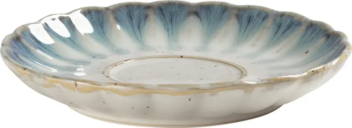 Vega Flora Espresso Saucers, Set of 6, Blue/Beige Porcelain, Round Flower Design, 12.5x2.1 cm, Dishwasher and Microwave Safe
