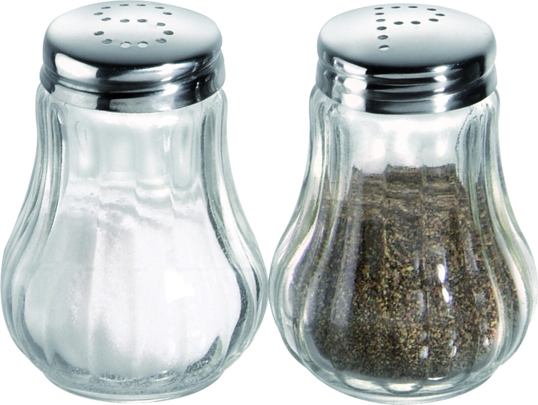 Set de 2 piese Shaker pentru sare și piper APS Fluted, corp de sticlă cu capac din oțel inoxidabil, diametru 5 cm, înălțime 6.5 cm, 40501