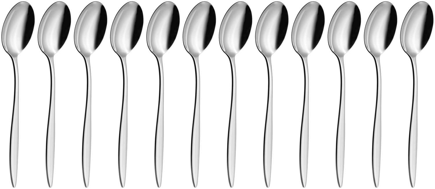 VEGA Sydney Table Spoon Set of 12, 18/10 Chrome-Nickel Stainless Steel, Mirror Polished, Slim Round Handle, 21.2 cm, Silver