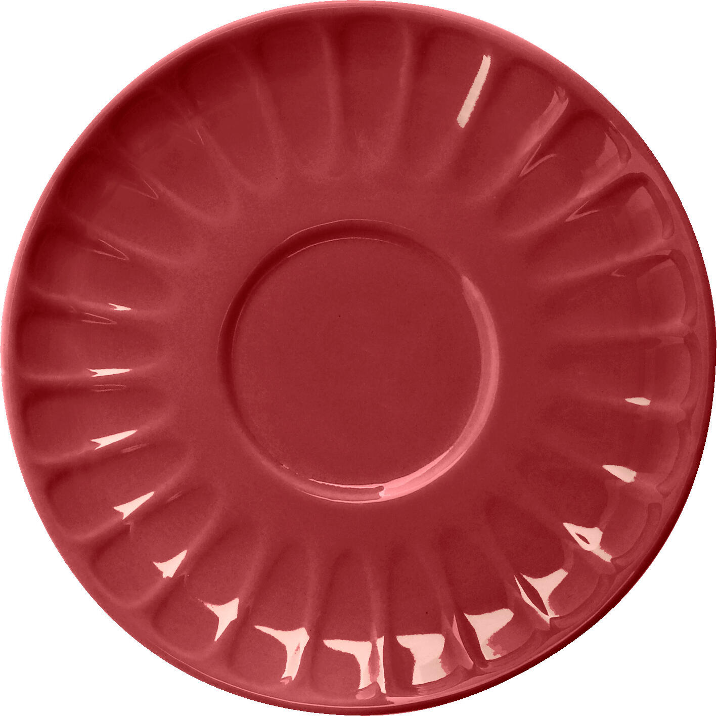 Farfurii pentru espresso VEGA LUSINI Bel Colore din porțelan, culoare roșu, diametru 11.5 cm, margine cu caneluri, sigure pentru mașina de spălat vase și cuptor cu microunde, set de 6 piese