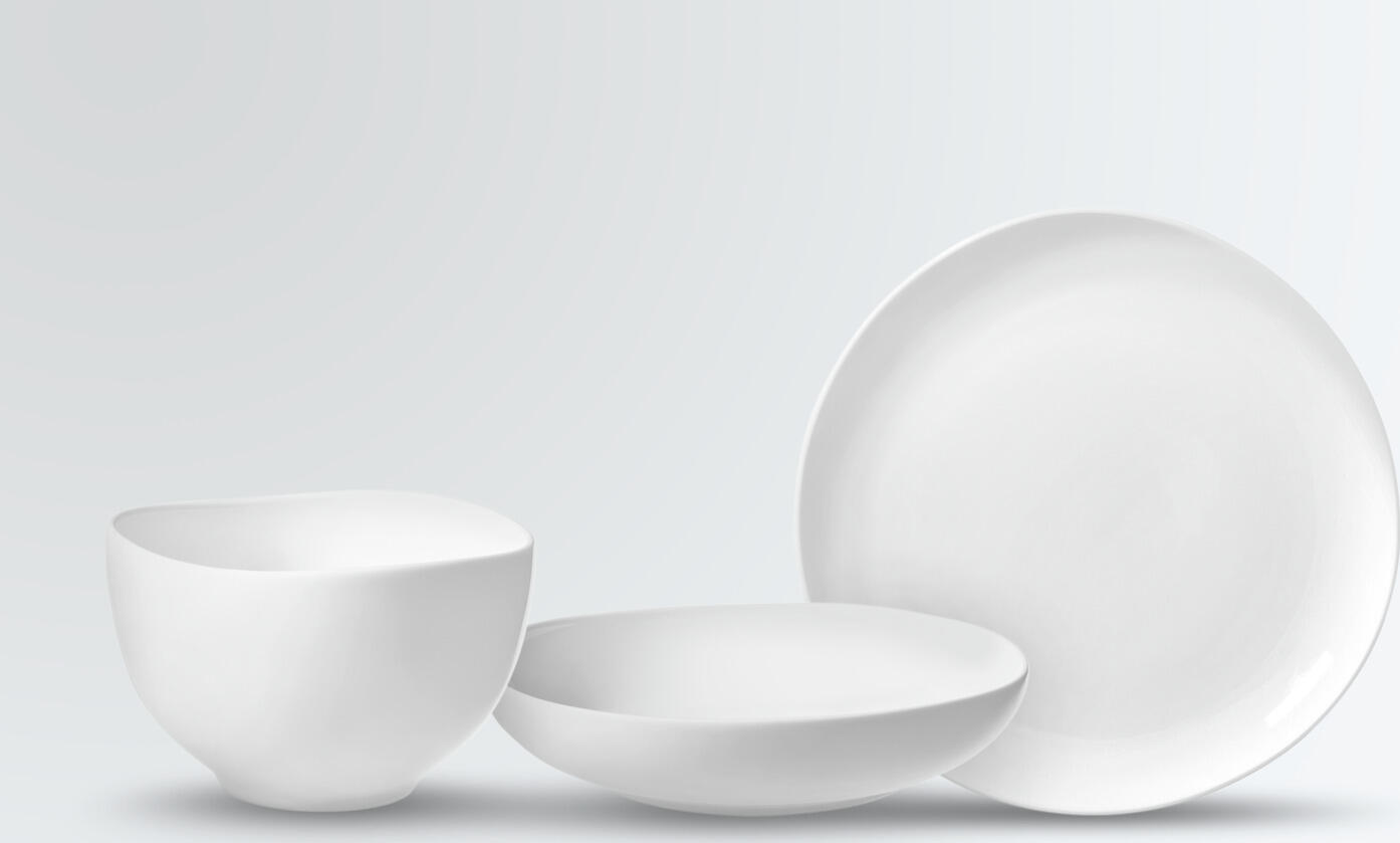 VEGA Ovalize Porcelain Sample Set of 3 Pieces, White Organic Shape, Microwave and Dishwasher Safe, includes Flat Plate 22cm, Bowl 22cm and Small Bowl 12cm