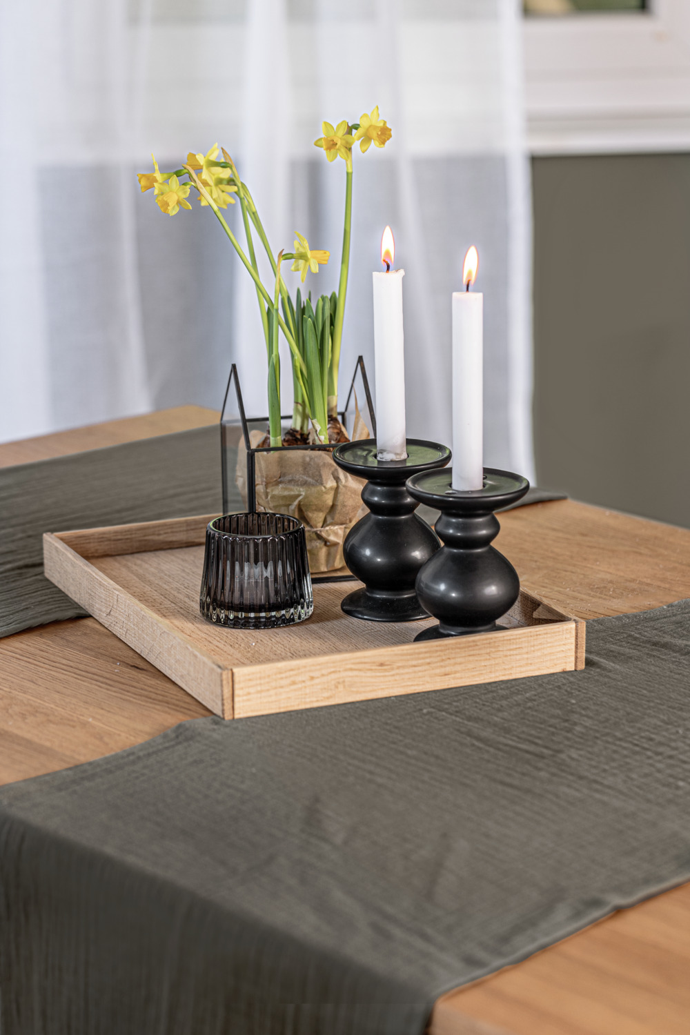 Vega Olea 2in1 Candle Holder, Matt Glazed Ceramic for Pillar and Taper Candles, Black, 8.6x11.8 cm