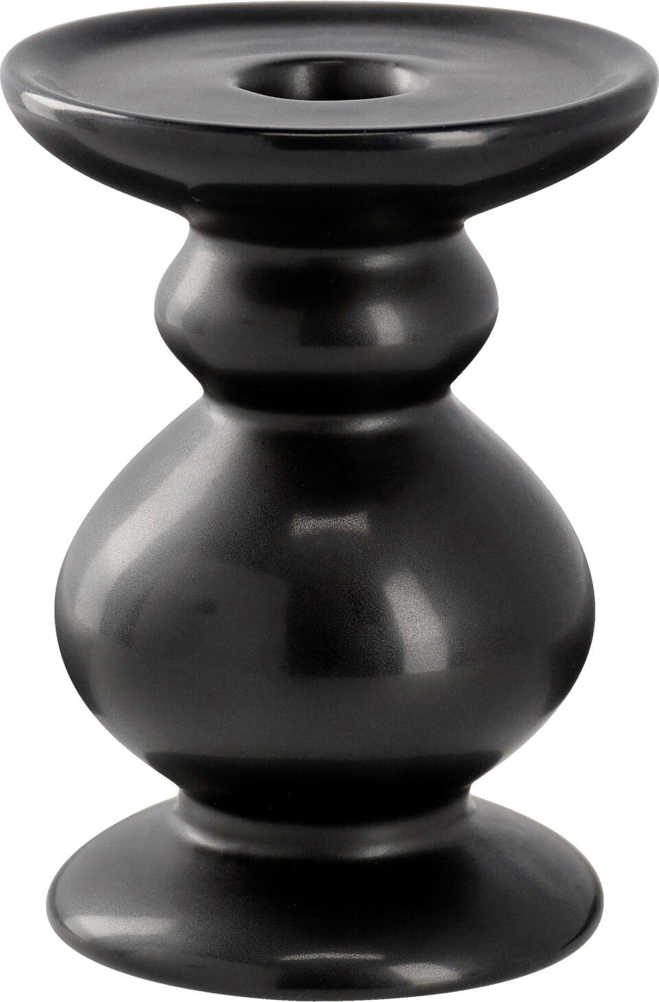 Vega Olea 2in1 Candle Holder, Matt Glazed Ceramic for Pillar and Taper Candles, Black, 8.6x11.8 cm