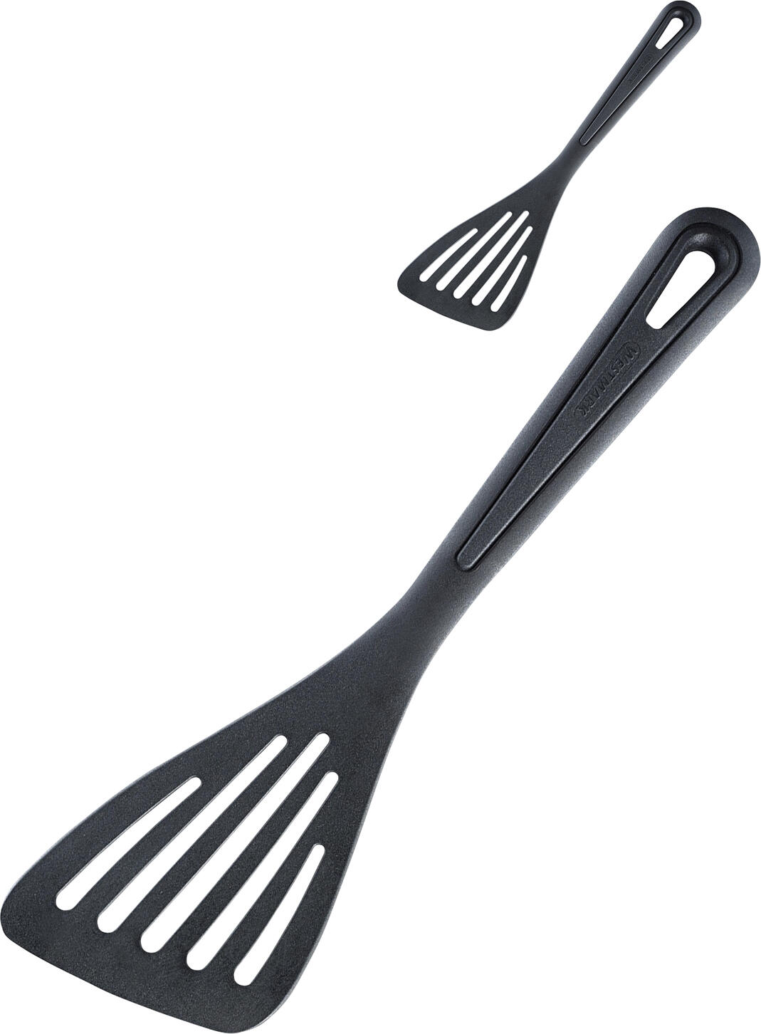 Westmark Westmark GmbH Spatula Gentle Pfannenwender Gentle Spatula Gentle; 30x8.5 cm (LxW); black; 2 piece / pack Pfannenwender Gentle; 30x8.5 cm (LxB); schwarz; 2 Stück / Pack Spatula made of high-quality polyamide. Ideal for use in coated cookware. Heat resistant up to max. 210 °C. Suitable for dishwasher. Pfannenwender aus hochwertigem Polyamid. Ideal geeignet für den Einsatz in beschichtetem Kochgeschirr. Hitzebeständig bis max. 210 °C. Spülmaschinengeeignet.