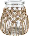 Vega Lantern Anka Bohemian Style Glass Windlight with Macrame Textile Details, 17.3x20 cm, Transparent and Natural, Outdoor Use