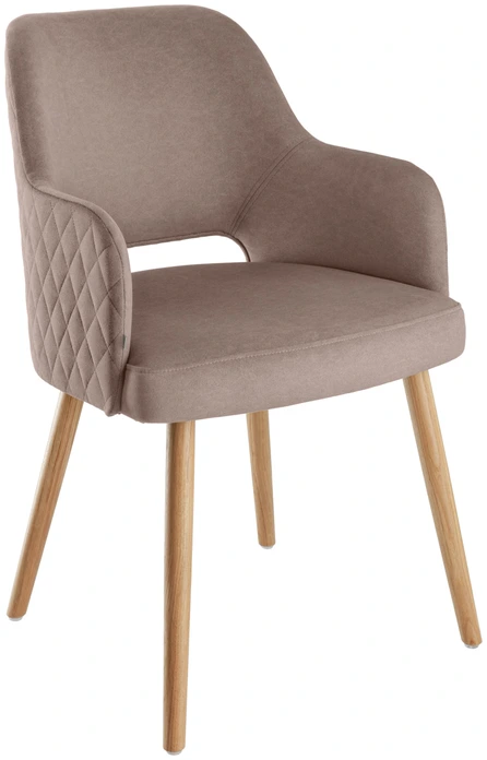 VEGA Rombo Velvet Upholstered Chair, Oak Wood Base, Diamond-Pattern Quilting, 46x47x85 cm, Taupe, Max Load 160 kg, FSC-certified