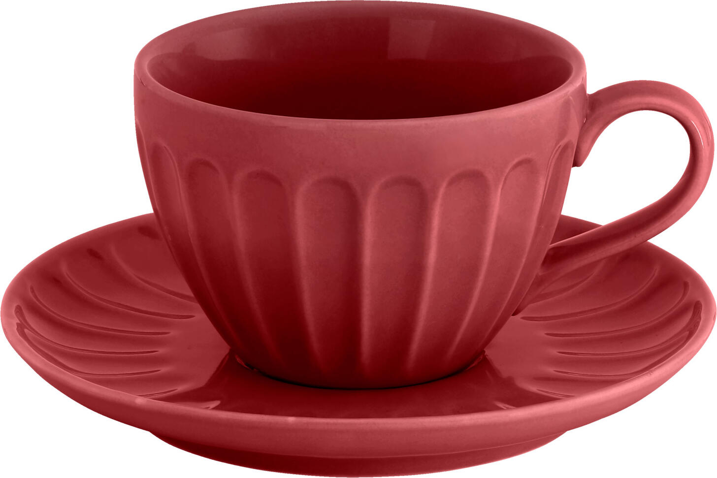 Farfurii LUSINI Bel Colore Combi din Porțelan, Culoare Roșu, cu Design Relievat Canelat, Diametru 14 cm, Compatibile cu Cuptorul cu Microunde și Mașina de Spălat Vase, Set de 6 piese