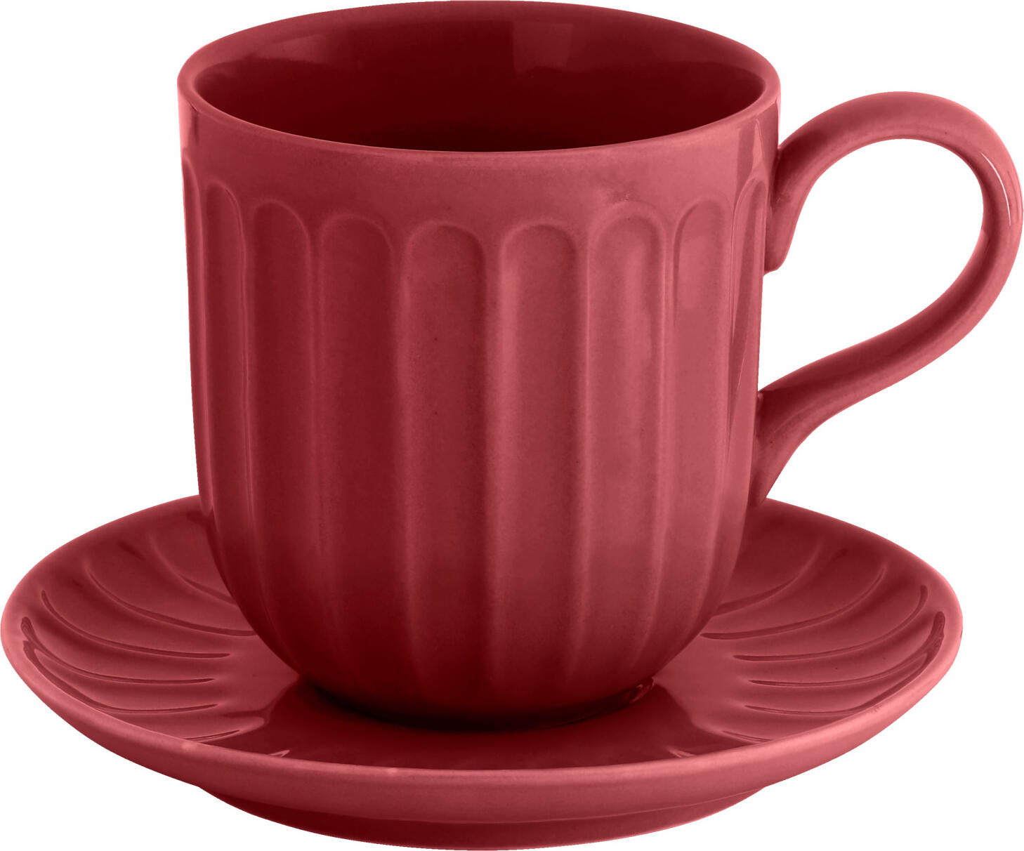 Farfurii LUSINI Bel Colore Combi din Porțelan, Culoare Roșu, cu Design Relievat Canelat, Diametru 14 cm, Compatibile cu Cuptorul cu Microunde și Mașina de Spălat Vase, Set de 6 piese