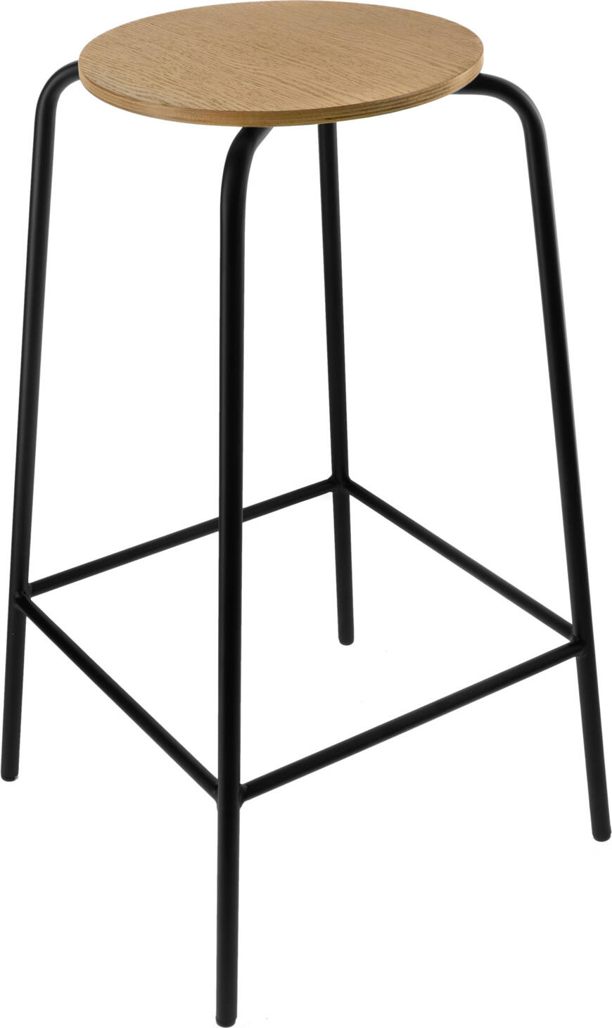 Set de 2 scaune de bar PULSIVA Sky, scaun din placaj modelat cu furnir de stejar, cadru din otel vopsit electrostatic negru, 44x44x76 cm, sarcina max 150 kg