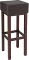 PULSIVA Woody Bar Stool Set of 2, Upholstered Imitation Leather Seat, Solid Lacquered Beech Wood Base, 35x35x83 cm, Dark-Brown, FSC-Certified