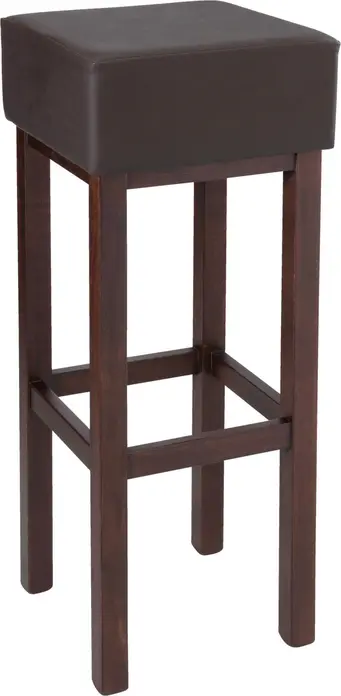 PULSIVA Woody Bar Stool Set of 2, Upholstered Imitation Leather Seat, Solid Lacquered Beech Wood Base, 35x35x83 cm, Dark-Brown, FSC-Certified