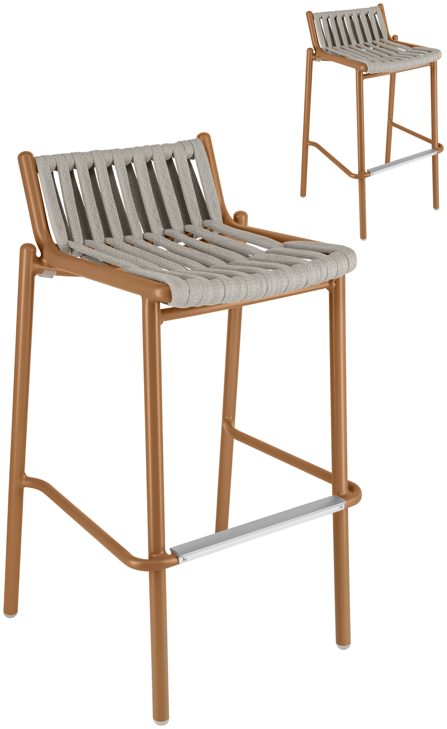 VEGA Lumaro Outdoor Bar Chair Set of 2, Powder-Coated Aluminium Frame, Quick-Drying Rope Wicker, Stackable Gastro Bar Stool, 42x42x90 cm