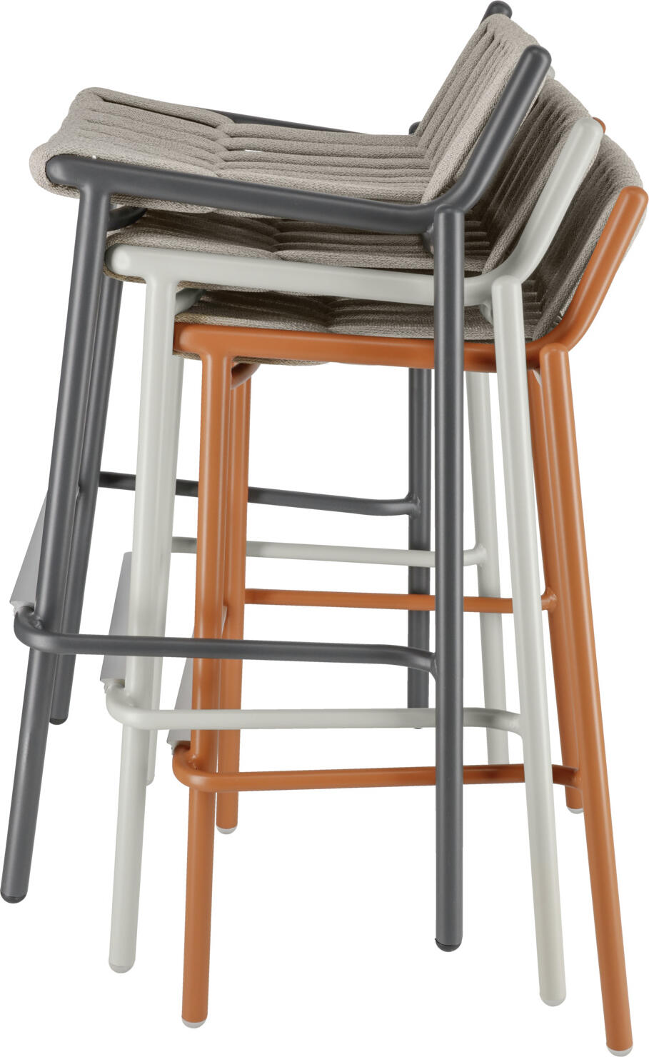 VEGA Lumaro Outdoor Bar Chair Set of 2, Powder-Coated Aluminium Frame, Quick-Drying Rope Wicker, Stackable Gastro Bar Stool, 42x42x90 cm