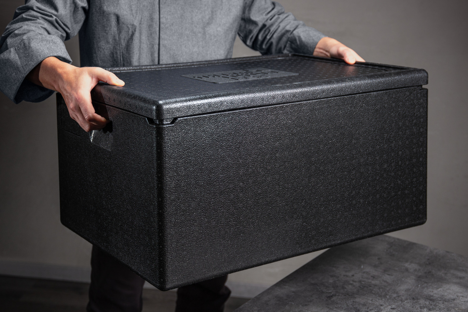 Thermo Future Box Allround Box with Lid, 80L, Unbreakable Polypropylene, Black, -40 to +120 °C, Stackable, 68.5x48.5x36 cm