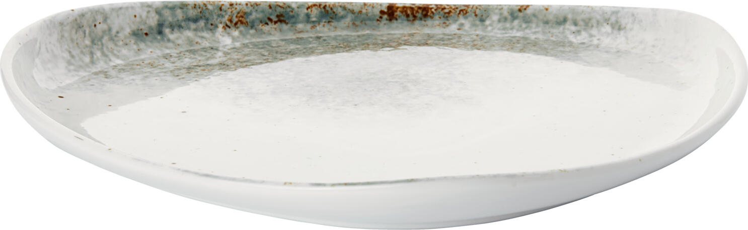 VEGA Purior Porcelain Flat Plate Set of 3, Rectangular Organic Shape, 31x29x3.7 cm, White/Teal, Hand-painted, Dishwasher and Microwave Safe