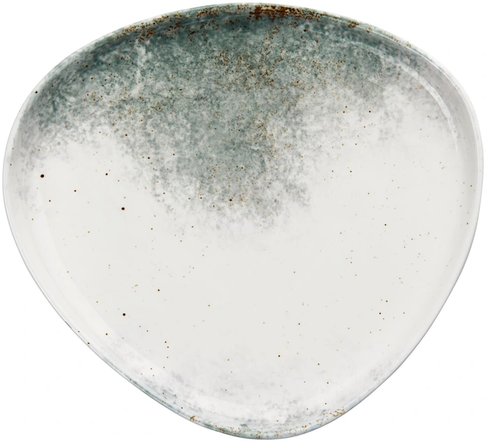 VEGA Purior Porcelain Flat Plate Set of 3, Rectangular Organic Shape, 31x29x3.7 cm, White/Teal, Hand-painted, Dishwasher and Microwave Safe