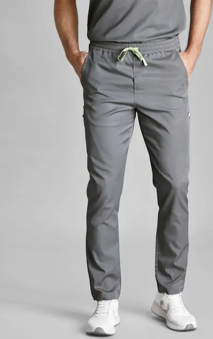 Jobeline Pesaro Men's Trousers, Lyocell and Polyester Blend, Breathable and Durable Nursing and Hotel Workwear, Regular Fit, Grey, Size S