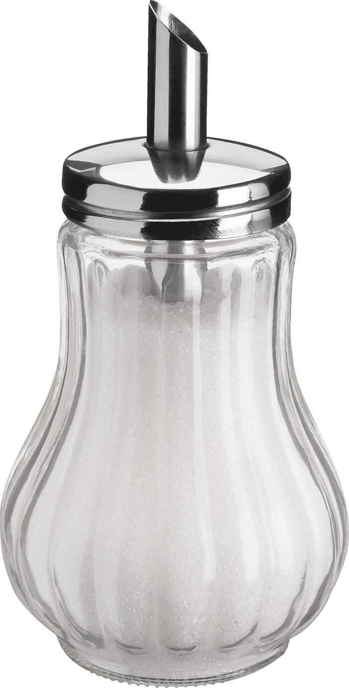 Set Dispenser Zahar LUSINI, Shaker din Sticla cu Capac din Otel Inoxid, Safe la Masina de Spalat Vase, Transparent, Set de 6 Banjo, 176 ml, 6.5 x 13 cm, Stil Classic