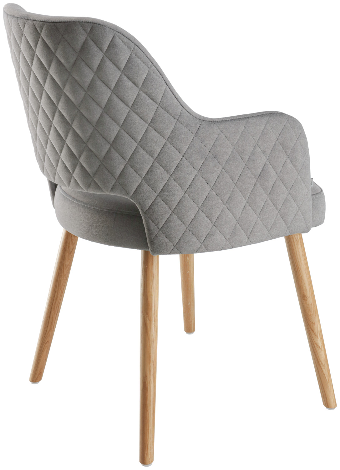 VEGA Rombo Velvet Chair, Oak Wood Frame, Diamond-Pattern Quilting, Grey Polyester Upholstery, 46x47x85 cm, Max Load 160 kg