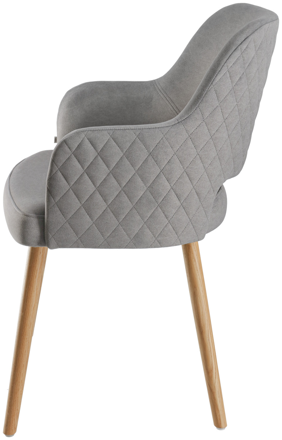 VEGA Rombo Velvet Chair, Oak Wood Frame, Diamond-Pattern Quilting, Grey Polyester Upholstery, 46x47x85 cm, Max Load 160 kg