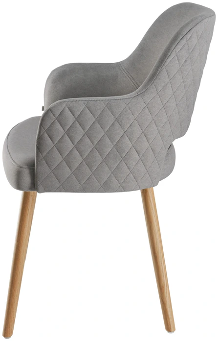 VEGA Rombo Velvet Chair, Oak Wood Frame, Diamond-Pattern Quilting, Grey Polyester Upholstery, 46x47x85 cm, Max Load 160 kg