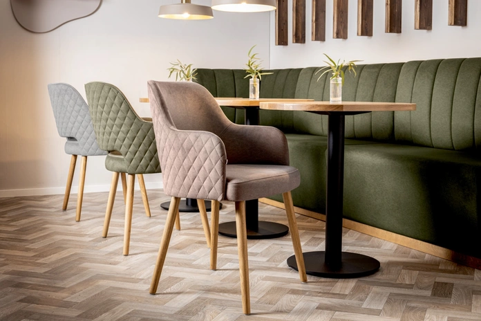 VEGA Rombo Velvet Chair, Oak Wood Frame, Diamond-Pattern Quilting, Grey Polyester Upholstery, 46x47x85 cm, Max Load 160 kg