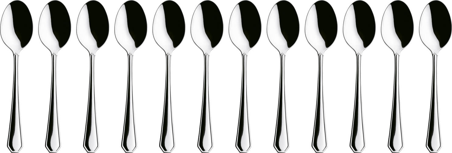PULSIVA LUSINI Solutions GmbH Table spoon Tunis Basic Menülöffel Tunis Basic Table spoon Tunis Basic; 19.5 cm (L); silver, handle silver; 12 piece / pack Menülöffel Tunis Basic; 19.5 cm (L); silber, Griff silber; 12 Stück / Pack 18/0 chrome-stainless steel, rustproof. Classic table spoon. Mirror polished. Material thickness 2.2 mm (measured at the thickest point of the table fork). Suitable for dishwasher. Chrom-Edelstahl 18/0, rostfrei. Der Menülöffel Tunis Basic bietet eine hochglanzpolierte Oberfläche und eine solide 2,2 mm (gemessen an der stärksten Stelle der Menügabel) starke Verarbeitung. Durch seine ausgewogene Form liegt er angenehm in der Hand und eignet sich ideal für Restaurants, Kantinen und Catering. Das 18/0 Material ist spülmaschinengeeignet und für den Dauergebrauch optimiert. Ihre Vorteile auf einen Blick: • Spülmaschinengeeignet – hygienisch & leicht zu reinigen • Magnetisch – optimal für Polier- und Sortiersysteme • Nickelfrei – ideal auch für empfindliche Gäste