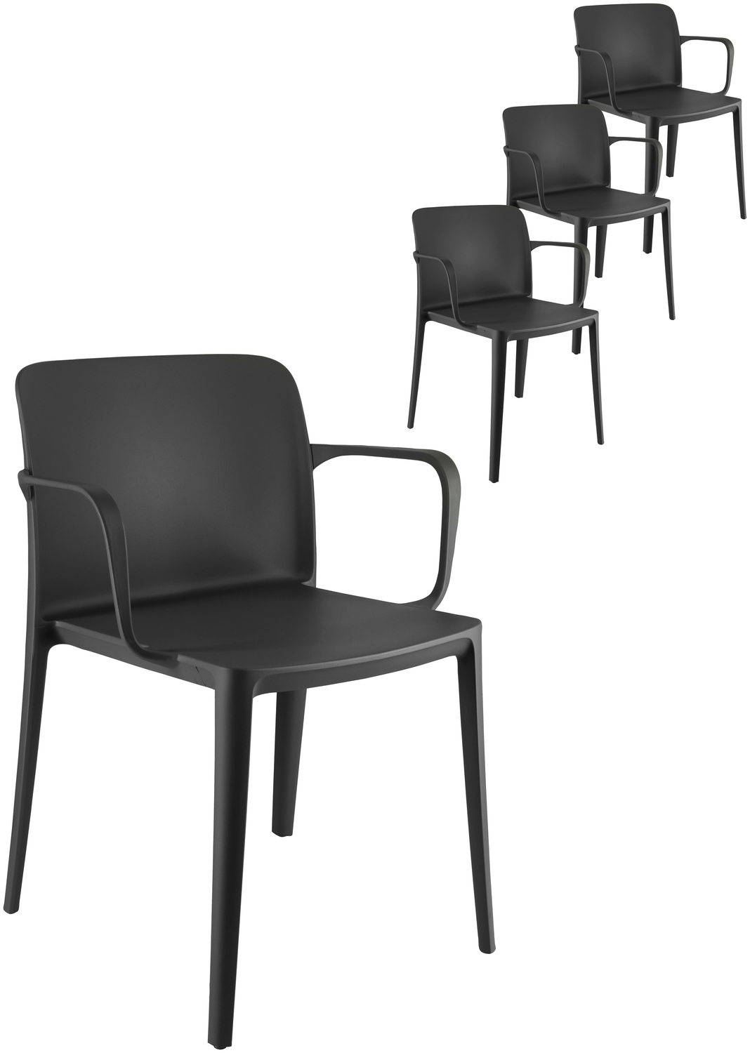 PULSIVA Rigg Stackable Plastic Chair with Armrests, Glass Fibre Reinforced Polypropylene, UV Resistant, Black, Set of 4