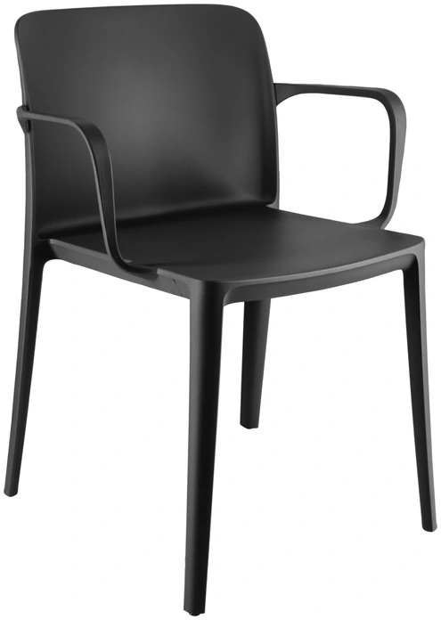 PULSIVA Rigg Stackable Plastic Chair with Armrests, Glass Fibre Reinforced Polypropylene, UV Resistant, Black, Set of 4