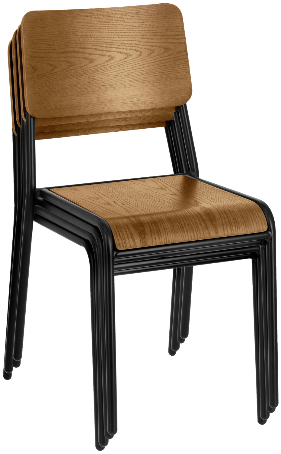 VEGA Chair Claso Set of 2, Industrial Ash Plywood and Black Powder-Coated Steel, Stackable, Max Load 160kg, 41.5x52.5x82cm