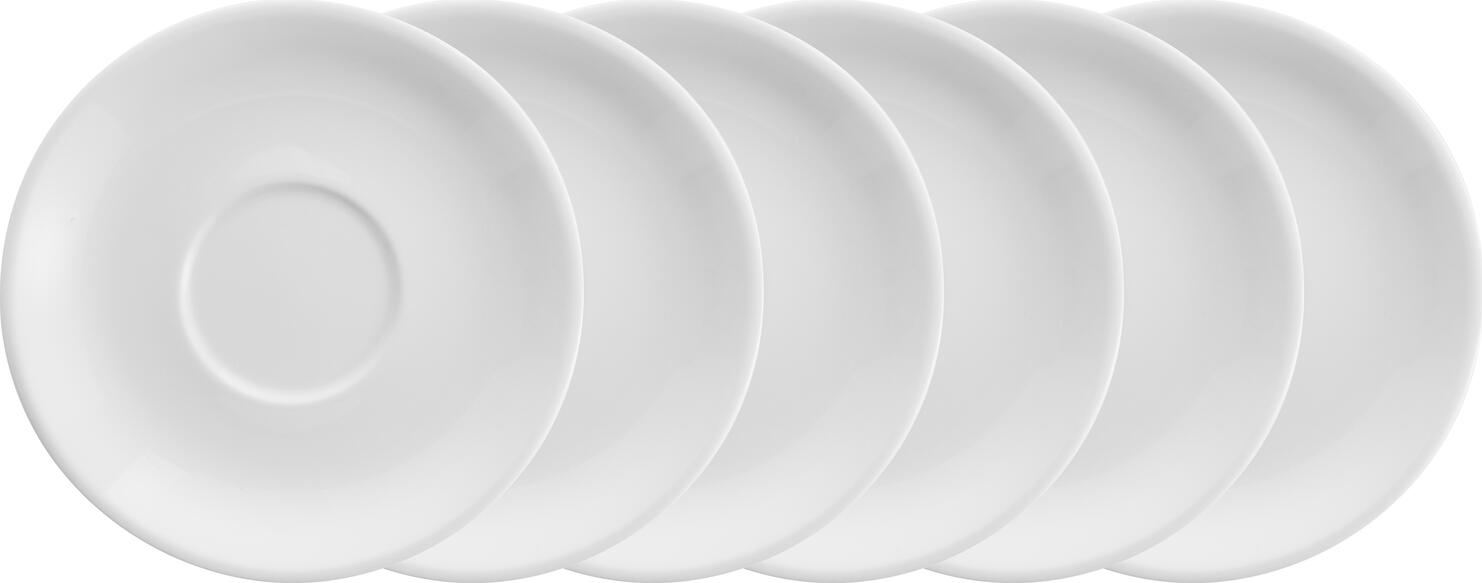 Pulsiva Nissa Cui Coffee Saucers, White Porcelain, 15.5 cm Diameter, Dishwasher and Microwave Safe, Set of 6