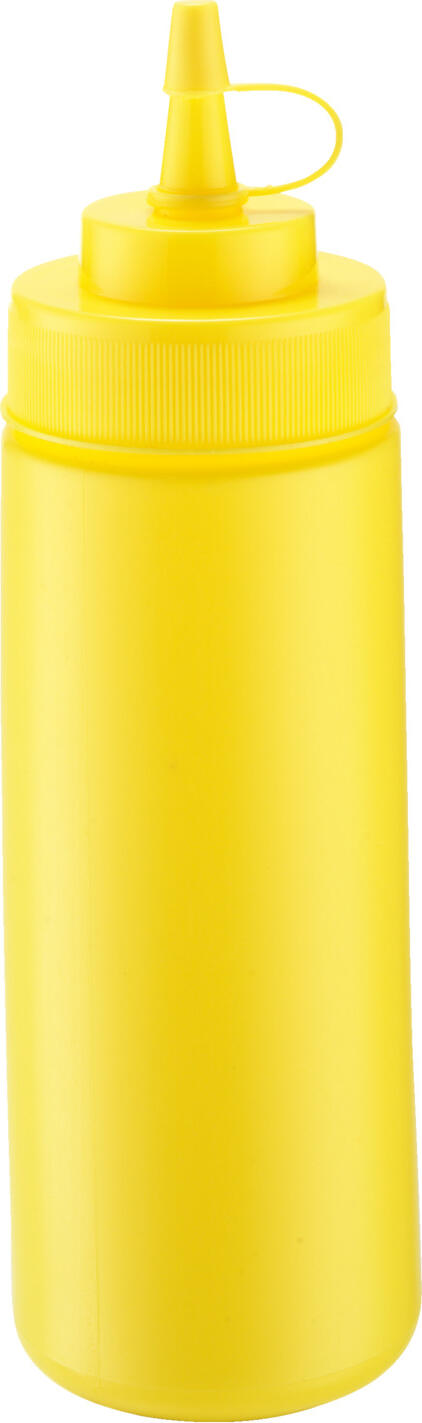 PULSIVA LUSINI Solutions GmbH Dosing bottle Dosierflasche Dosing bottle; 0.35 l, 6x20 cm (ØxH); yellow; 4 piece / pack Dosierflasche; 0.35 l, 6x20 cm (ØxH); gelb; 4 Stück / Pack Classic dosing bottle for ketchup, mustard, mayonnaise and other sauces. Bottle made of flexible polyethylene with opening Ø 2,7 cm and screw cap made of hard plastic. For more flow, the spout can be shortened easily. Food and dishwasher safe. Klassische Dosierflaschen für Ketchup, Senf, Mayonnaise und andere Saucen. Korpus aus flexiblem Polyethylen mit Öffnungs-Ø 2,7 cm und Schraubverschluss aus Hartkunststoff. Für mehr Durchfluss lässt sich der Auslauf einfach kürzen. Lebensmittelecht und spülmaschinenfest.