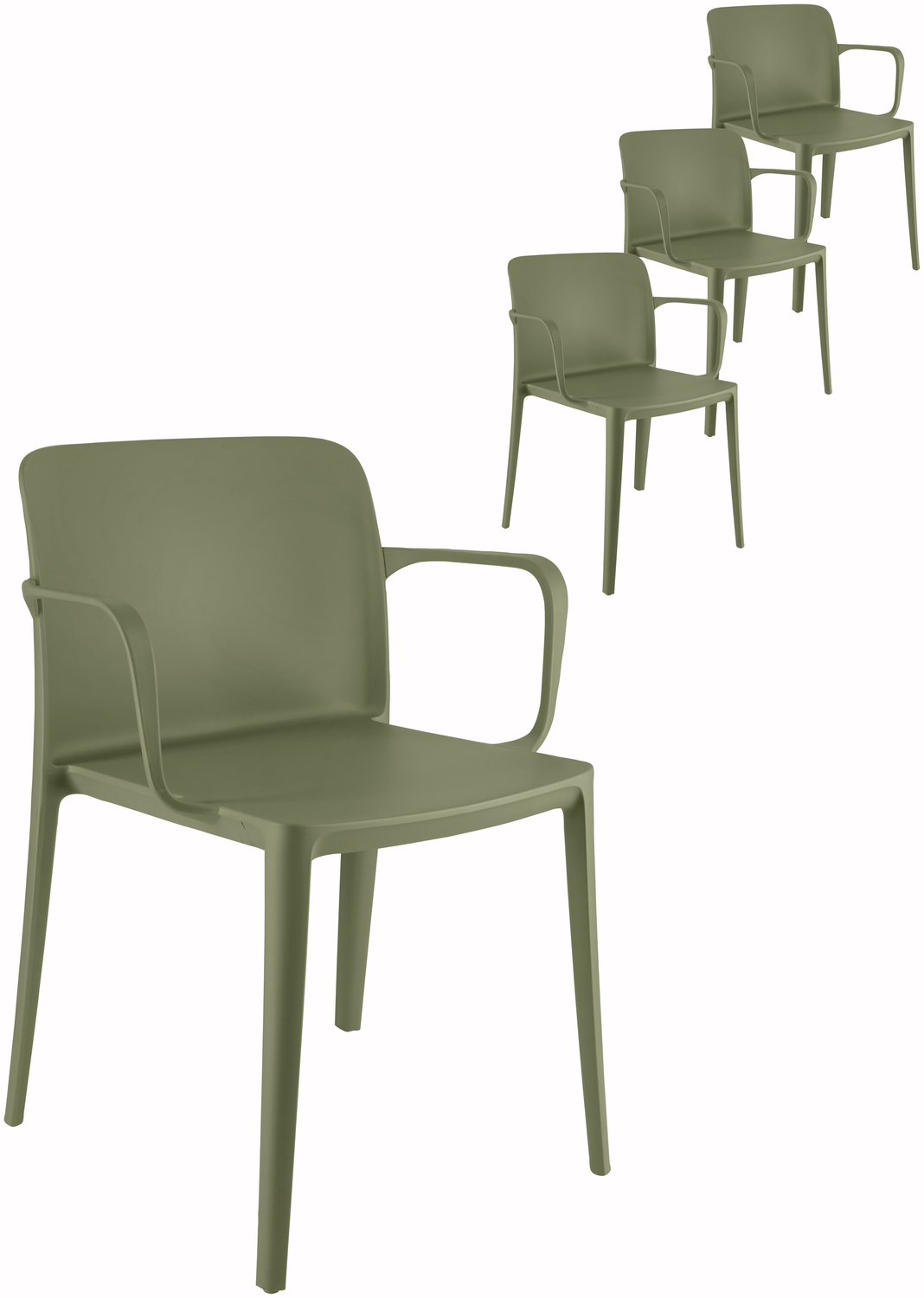 PULSIVA Rigg Plastic Chair Set of 4, Glass Fibre Reinforced Polypropylene, Stackable, UV-Resistant, Weatherproof, Green, 150 kg Load Capacity