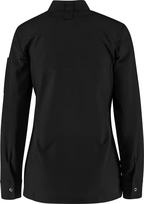 JOBELINE LUSINI Solutions GmbH Women's chef's jacket Phoenix long-sleeved Damen Kochjacke Phoenix Langarm Women's chef's jacket Phoenix long-sleeved; Size 38; black Damen Kochjacke Phoenix Langarm; Kleidergröße 38; schwarz 65 % polyester, 35 % cotton. 150 g/m². 60 °C wash. Elegant women's chef jacket made of extra lightweight, breathable fabric. With a small wing collar, inner breast pocket, concealed button tape and a 2-part upper arm pocket. With a practical bib apron loop in the neck. The side panels and entire sleeves are made of an elastic piqué material, which is extremely breathable and ensures a very comfortable fit. The sleeves feature fully elastic, classic shirt cuffs with button and sleeve vent. Slightly tailored cut. Back length: 68 cm for size 36. 65 % Polyester, 35 % Baumwolle. 150 g/m². 60°-Wäsche Elegante Damenkochjacke aus einem extraleichten und atmungsaktiven Gewebe. Mit kleinem Stehkragen, innenliegender Brusttasche, verdeckter Druckknopfleiste, sowie einer zweigeteilten Oberarmtasche. Mit einer praktischen Latzschürzenschlaufe im Nacken. Die Seitenteile sowie die gesamten Ärmel bestehen aus einem atmungsaktiven und elastischen Piqué Material, das für eine äußerst bequeme Passform und Atmungsaktivität sorgt. Den Ärmelabschluss bildet eine ebenfalls vollelastische, klassische Hemdenmanschette mit Druckknopf und Ärmelschlitz. Leicht tailliert geschnitten. Rückenlänge: 68 cm in Gr. 36