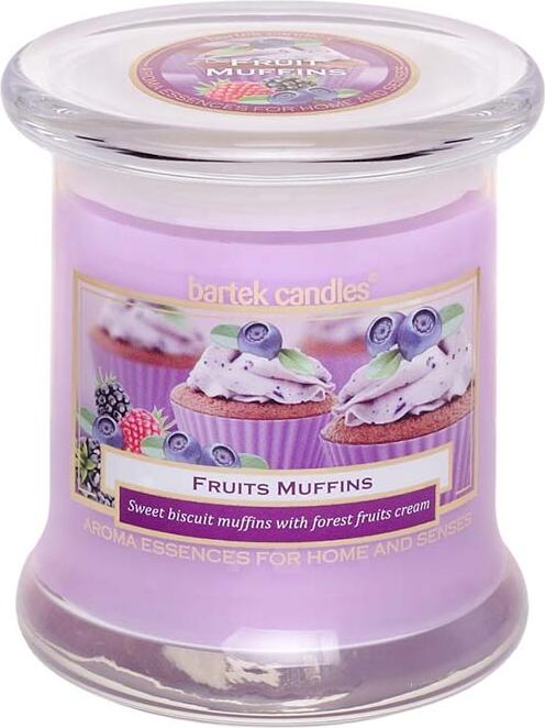 Bartek Candles Fruit Muffins Scented Paraffin Candle in Glass Jar with Lid, Purple, 260g, 9x10 cm, BAR1841