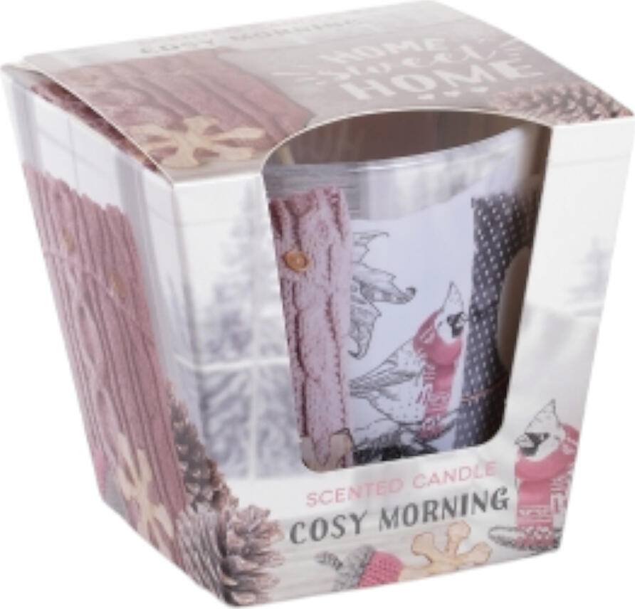 Lumânare Parfumată Cosy Morning în Pahare, 115g, Materiale Naturale, Ardere Orizontală Uniformă, Cutie Cadou Tematică de Iarnă Home Sweet Home