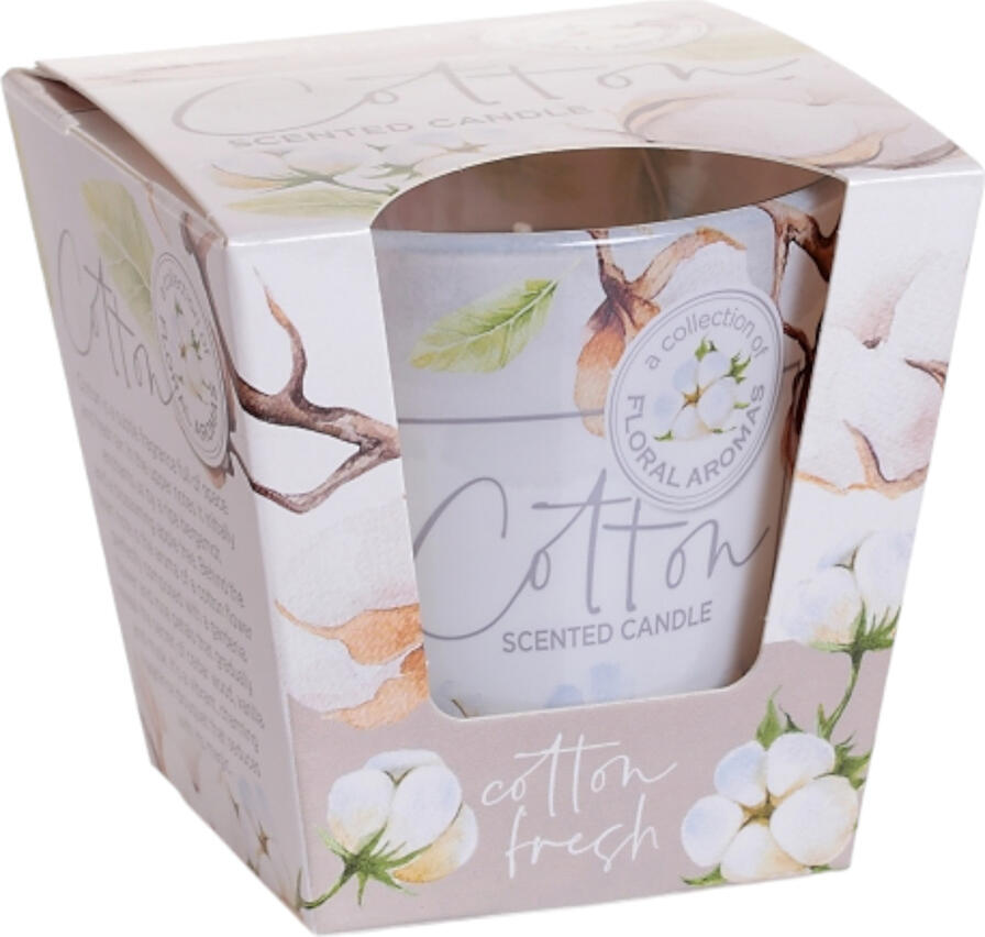 Cotton Fresh Scented Candle in Glass Jar, 115g, Floral Aromas Collection for Indoor Relaxation and Comfort