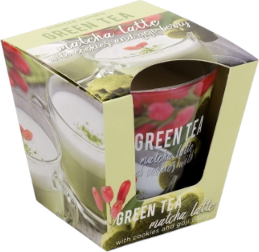 Green Tea Matcha Latte Scented Candle with Cookies and Goji Berry, 115g Home Fragrance Decorative Candle in Glass Jar with Gift Box