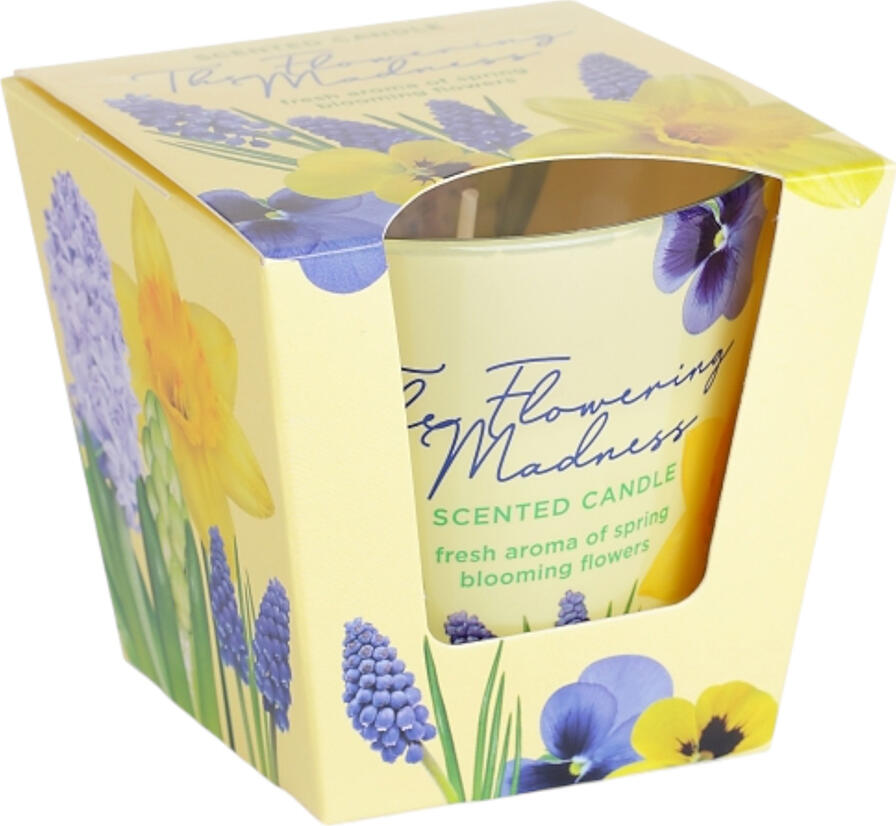 Bartek Flowering Madness Scented Candle in Glass Cup, 115g, Floral Aroma with Rose and Jasmine Notes, Home Decor and Gift