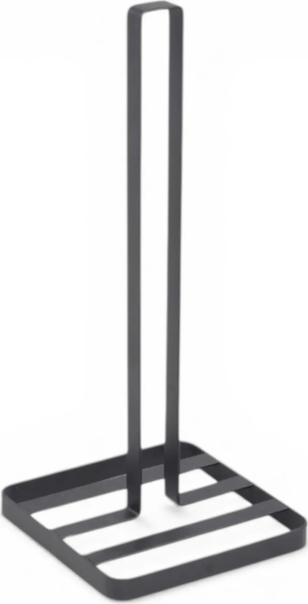 Freestanding Minimalist Metal Paper Towel Holder, Vertical Loop Arm, Rectangular Slat Base, Black, 325 mm Height
