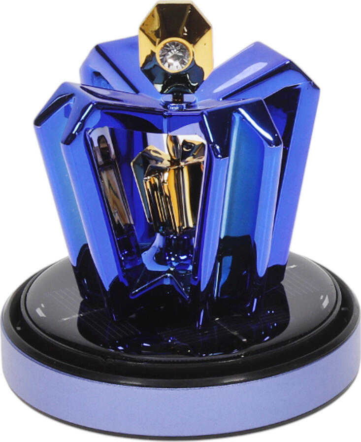 Solar Rotating Car Air Freshener Diffuser, Automatic Sun-Powered Rotating Crown Diamond Design, Metallic Blue Dashboard Aroma Ornament, 1 Piece