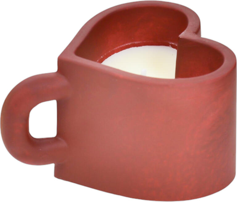 Scented Candle in Red Heart-Shaped Cup with Handle, White Wax, Valentine's Day Romantic Gift