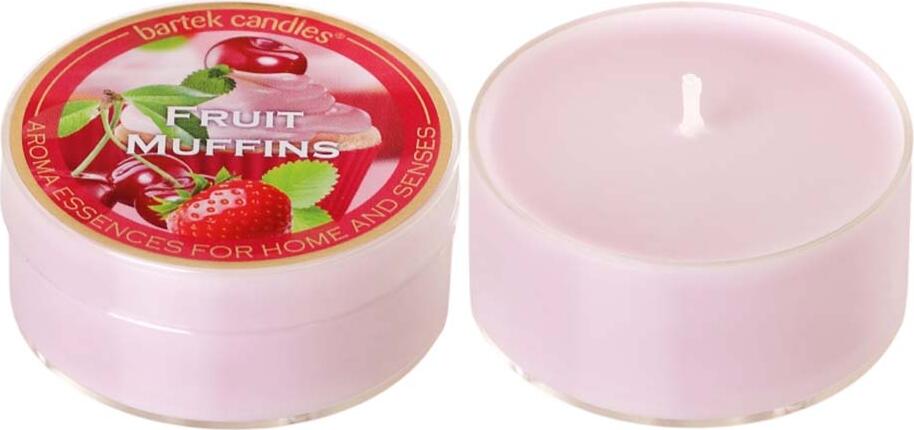 Bartek Candles Piccolo Scented Candle Fruit Muffins Aroma, Pink, 40g, 8h Burn Time, Plastic Cup with Lid, 1 Piece