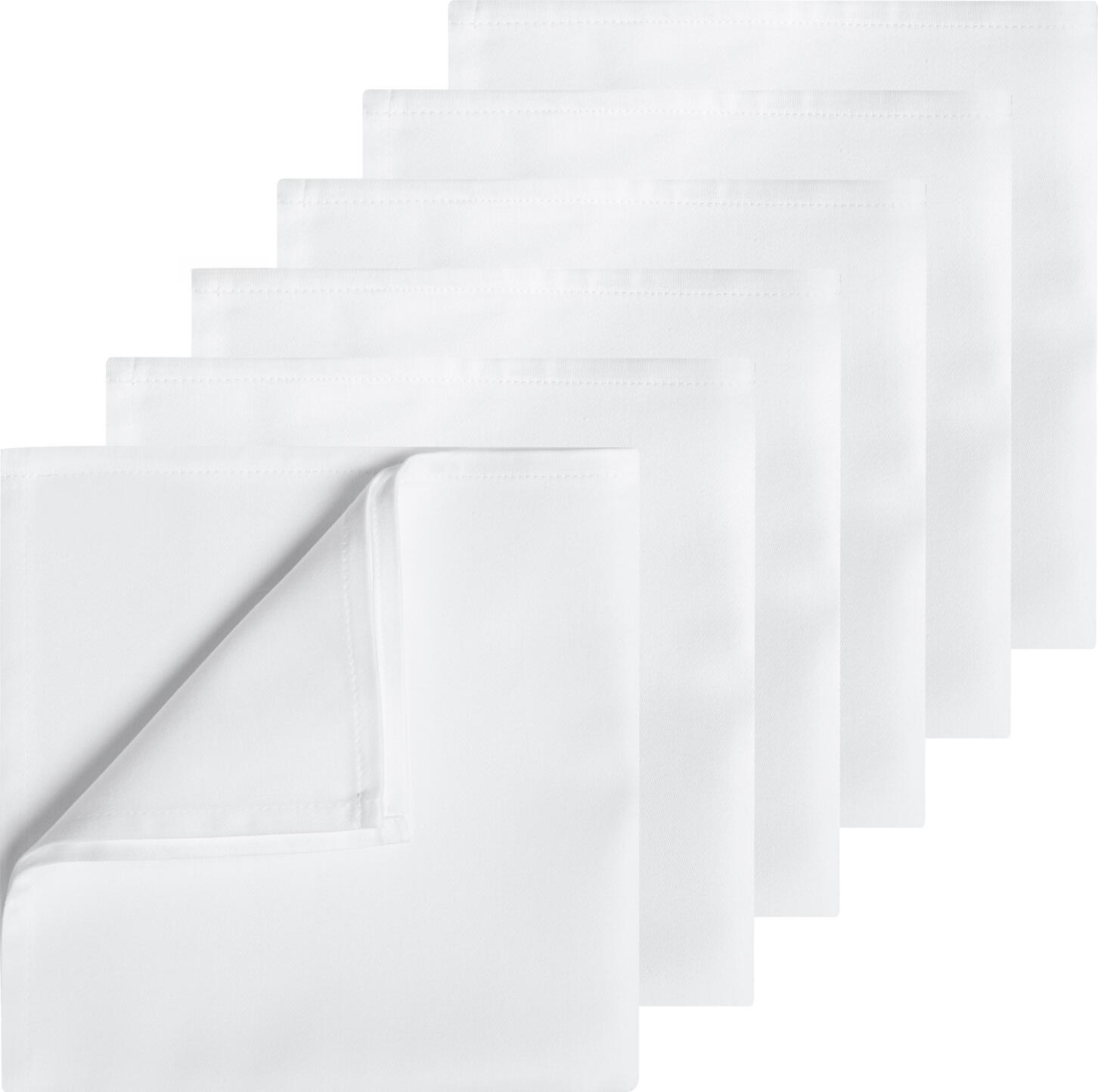ERWIN M. LUSINI Solutions GmbH Napkin Vivienne Serviette Vivienne Napkin Vivienne; 50x50 cm (WxL); white; 6 piece / pack Serviette Vivienne; 50x50 cm (BxL); weiß; 6 Stück / Pack ##Cotton polyester napkins Vivienne - Noble lustre with plain satin weave Vivienne napkins combine the natural feel of cotton with the durability of polyester. The high-quality blended fabric ensures a stylish look and easy care. The delicate satin weave gives the surface a subtle, sophisticated lustre that elegantly sets the scene at your table. The smooth, dense material is extremely dimensionally stable, durable and easy to clean - perfect for upscale catering, festive events or exclusive dinners. The blended fabric offers high durability and is suitable for both modern and classic settings. * 50 % cotton, 50 % polyester * Weight approx. 230 g/m² * Satin weave with an elegant lustre * Particularly smooth, dense fabric with a firm feel * Finished with 1 cm standard seam * Dimensionally stable, easy-care and hard-wearing ##Baumwoll-Polyester Servietten Vivienne – Edler Glanz mit Uni Satinwebung Die Servietten Vivienne verbinden die natürliche Haptik von Baumwolle mit der Widerstandsfähigkeit von Polyester. Das hochwertige Mischgewebe sorgt für eine stilvolle Optik sowie eine einfache Pflege. Die filigrane Satinwebung verleiht der Oberfläche einen dezenten, edlen Glanz, der Ihren Tisch auf elegante Weise in Szene setzt. Das glatte, dichte Material ist äußerst formstabil, langlebig und leicht zu reinigen – perfekt für gehobene Gastronomie, festliche Events oder exklusive Dinner. Das Mischgewebe bietet hohe Strapazierfähigkeit und passt sowohl in moderne als auch klassische Ambiente. * 50 % Baumwolle, 50 % Polyester * Gewicht ca. 230 g/m² * Satinwebung mit elegantem Glanz * Besonders glattes, dichtes Gewebe mit festem Griff * Verarbeitung mit 1 cm Normalsaum * Formstabil, pflegeleicht und strapazierfähig