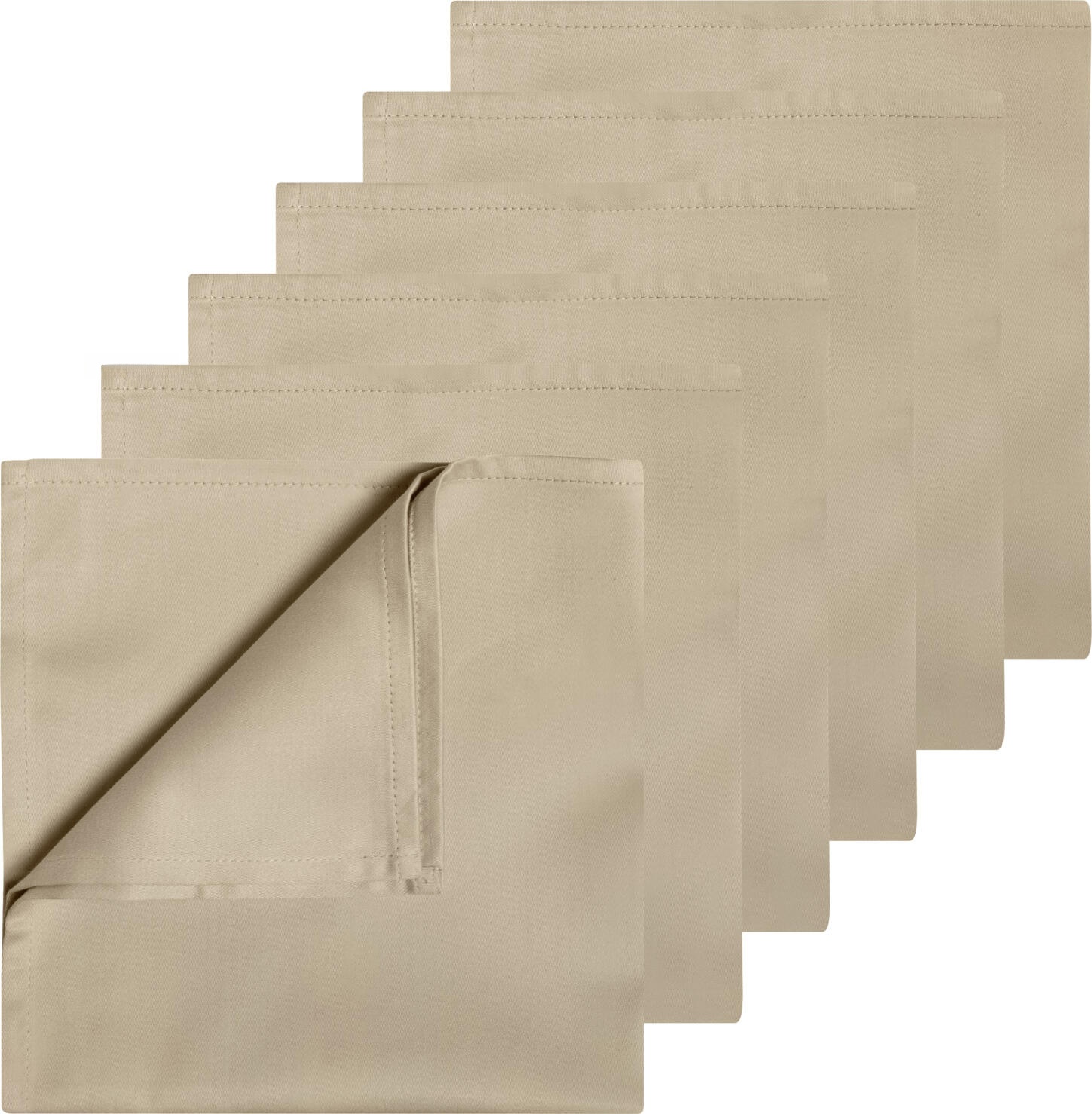 ERWIN M. LUSINI Solutions GmbH Napkin Vivienne Serviette Vivienne Napkin Vivienne; 50x50 cm (WxL); sand; 6 piece / pack Serviette Vivienne; 50x50 cm (BxL); sand; 6 Stück / Pack ##Cotton polyester napkins Vivienne - Noble lustre with plain satin weave Vivienne napkins combine the natural feel of cotton with the durability of polyester. The high-quality blended fabric ensures a stylish look and easy care. The delicate satin weave gives the surface a subtle, sophisticated lustre that elegantly sets the scene at your table. The smooth, dense material is extremely dimensionally stable, durable and easy to clean - perfect for upscale catering, festive events or exclusive dinners. The blended fabric offers high durability and is suitable for both modern and classic settings. * 50 % cotton, 50 % polyester * Weight approx. 230 g/m² * Satin weave with an elegant lustre * Particularly smooth, dense fabric with a firm feel * Finished with 1 cm standard seam * Dimensionally stable, easy-care and hard-wearing ##Baumwoll-Polyester Servietten Vivienne – Edler Glanz mit Uni Satinwebung Die Servietten Vivienne verbinden die natürliche Haptik von Baumwolle mit der Widerstandsfähigkeit von Polyester. Das hochwertige Mischgewebe sorgt für eine stilvolle Optik sowie eine einfache Pflege. Die filigrane Satinwebung verleiht der Oberfläche einen dezenten, edlen Glanz, der Ihren Tisch auf elegante Weise in Szene setzt. Das glatte, dichte Material ist äußerst formstabil, langlebig und leicht zu reinigen – perfekt für gehobene Gastronomie, festliche Events oder exklusive Dinner. Das Mischgewebe bietet hohe Strapazierfähigkeit und passt sowohl in moderne als auch klassische Ambiente. * 50 % Baumwolle, 50 % Polyester * Gewicht ca. 230 g/m² * Satinwebung mit elegantem Glanz * Besonders glattes, dichtes Gewebe mit festem Griff * Verarbeitung mit 1 cm Normalsaum * Formstabil, pflegeleicht und strapazierfähig