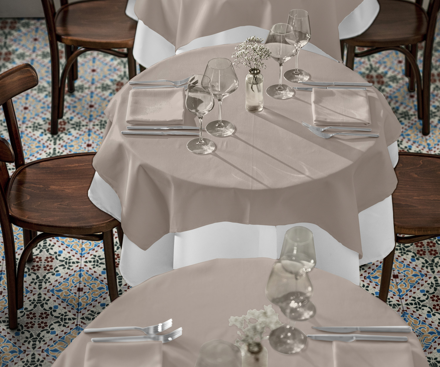 Servete de masă LUSINI Vivienne, Set de 6 piese, 50x50 cm, 50% bumbac 50% poliester, țesătură satinată, taupe, OEKO-TEX Standard 100