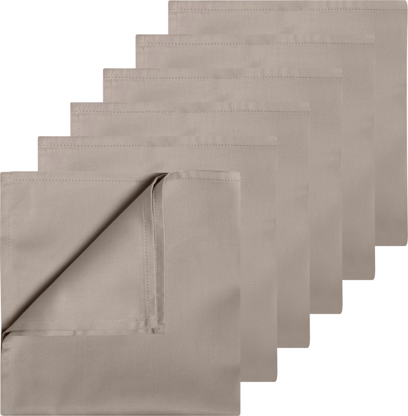 ERWIN M. LUSINI Solutions GmbH Napkin Vivienne Serviette Vivienne Napkin Vivienne; 50x50 cm (WxL); taupe; 6 piece / pack Serviette Vivienne; 50x50 cm (BxL); taupe; 6 Stück / Pack ##Cotton polyester napkins Vivienne - Noble lustre with plain satin weave Vivienne napkins combine the natural feel of cotton with the durability of polyester. The high-quality blended fabric ensures a stylish look and easy care. The delicate satin weave gives the surface a subtle, sophisticated lustre that elegantly sets the scene at your table. The smooth, dense material is extremely dimensionally stable, durable and easy to clean - perfect for upscale catering, festive events or exclusive dinners. The blended fabric offers high durability and is suitable for both modern and classic settings. * 50 % cotton, 50 % polyester * Weight approx. 230 g/m² * Satin weave with an elegant lustre * Particularly smooth, dense fabric with a firm feel * Finished with 1 cm standard seam * Dimensionally stable, easy-care and hard-wearing ##Baumwoll-Polyester Servietten Vivienne – Edler Glanz mit Uni Satinwebung Die Servietten Vivienne verbinden die natürliche Haptik von Baumwolle mit der Widerstandsfähigkeit von Polyester. Das hochwertige Mischgewebe sorgt für eine stilvolle Optik sowie eine einfache Pflege. Die filigrane Satinwebung verleiht der Oberfläche einen dezenten, edlen Glanz, der Ihren Tisch auf elegante Weise in Szene setzt. Das glatte, dichte Material ist äußerst formstabil, langlebig und leicht zu reinigen – perfekt für gehobene Gastronomie, festliche Events oder exklusive Dinner. Das Mischgewebe bietet hohe Strapazierfähigkeit und passt sowohl in moderne als auch klassische Ambiente. * 50 % Baumwolle, 50 % Polyester * Gewicht ca. 230 g/m² * Satinwebung mit elegantem Glanz * Besonders glattes, dichtes Gewebe mit festem Griff * Verarbeitung mit 1 cm Normalsaum * Formstabil, pflegeleicht und strapazierfähig