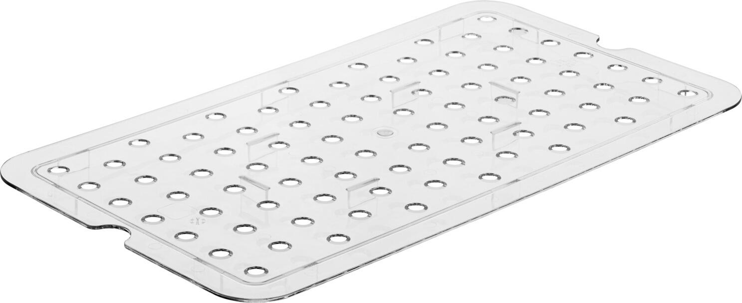 VEGA LUSINI Solutions GmbH GN draining rack 1/1 Trigno GN-Abtropfgitter 1/1 Trigno GN draining rack 1/1 Trigno; GN 1/1, 46.7x26.3 cm (LxW); transparent GN-Abtropfgitter 1/1 Trigno; GN 1/1, 46.7x26.3 cm (LxB); transparent GN draining grid 1/1 made of food safe Tritan (copolyester). Shockproof. Operating range from -40 °C to +90 °C. Without bisphenol-A. Suitable for dishwasher. GN-Abtropfgitter 1/1 aus lebensmittelechtem Tritan (Copolyester). Stoßfest. Einsatzbereich von -40 °C bis +90 °C. Ohne Bisphenol A. Spülmaschinengeeignet.