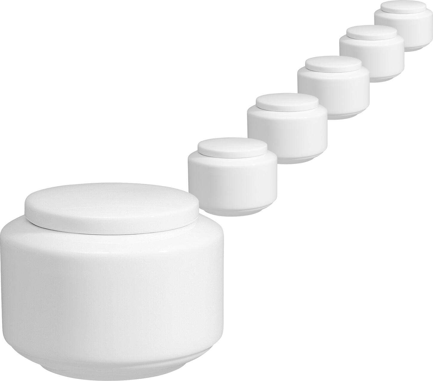 Vega Sugar Bowl Base Set of 6, White Porcelain, Round, 220 ml, 8.6x7 cm, with Lid, Dishwasher and Microwave Safe, Smart Basic Style